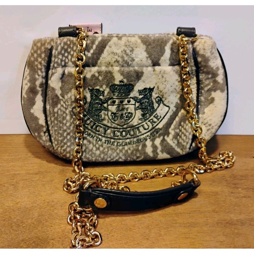 Vintage 2010 Juicy Couture Snakeskin Velour Crossbody Mini Bag Crest Logo Y2K